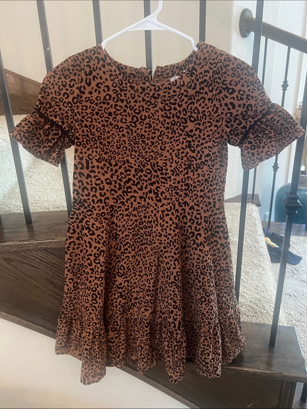 GAP Girls' Brown and Black Leopard Print Ruffle Hem Dress